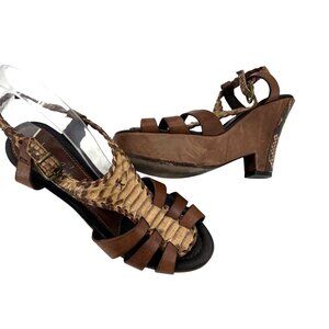 Henry Beguelin‎ Brown Leather & Snakeskin Wedge Sandals size 37.5 eur
